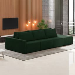 Sofá Ilha Modulado Milos 342cm Puff Lateral Veludo Verde G33 - Gran Belo
