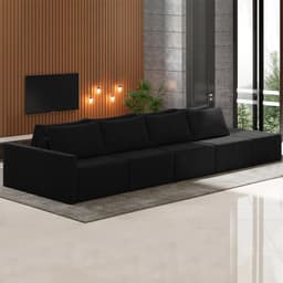 Sofá Ilha Modulado Milos 392cm Puff Lateral Veludo Preto G33 - Gran Belo