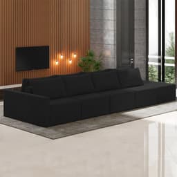 Sofá Ilha Modulado Milos 432cm Puff Lateral Veludo Cinza Escuro G33 - Gran Belo