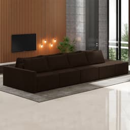 Sofá Ilha Modulado Milos 432cm Puff Lateral Veludo Marrom G33 - Gran Belo