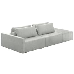 Sofá Ilha Modulado Puff Lateral Base Madeira Milos 252cm Linho Cinza Claro G33 - Gran Belo