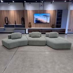 Sofá Ilha Sala de Estar 2 Módulos e Chaise Dakota Encosto Almofadas Soltas Bouclê Rústico Cinza G33 - Gran Belo