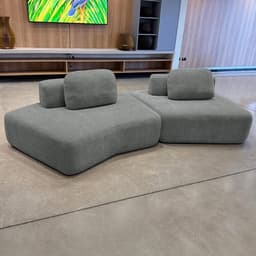 Sofá Ilha Sala de Estar Modulado Dakota Encosto Almofadas Soltas Bouclê Rústico Cinza G33 - Gran Belo