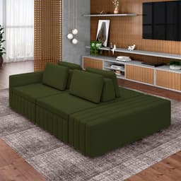 Sofá Ilha com Encosto e Almofadas Móveis Olimpo 285cm Modulado Linho Verde G45 - Gran Belo