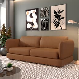 Sofá Living 2 Lugares 205cm Pés Madeira Dalian Couro Caramelo G52 - Gran Belo