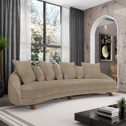 Sofá Living 3 Lugares 265cm Pés Madeira Morales com Almofadas Bouclê Bege Escuro G52 - Gran Belo