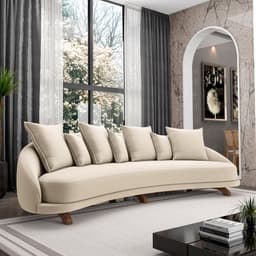 Sofá Living 3 Lugares 265cm Pés Madeira Morales com Almofadas Veludo Bege G52 - Gran Belo