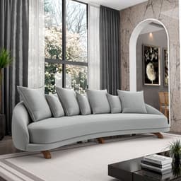 Sofá Living 3 Lugares 265cm Pés Madeira Morales com Almofadas Veludo Cinza G52 - Gran Belo