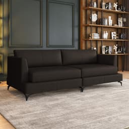 Sofá Living Bipartido 230cm Indonésia Pés de Ferro Couro Marrom G52 - Gran Belo