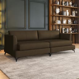 Sofá Living Bipartido 250cm Indonésia Pés de Ferro Couro Capuccino G52 - Gran Belo