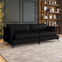 Sofá Living Bipartido 250cm Indonésia Pés de Ferro Couro Preto G52 - Gran Belo