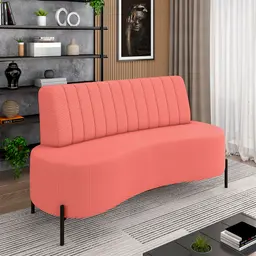 Sofá Living Decorativo 2 Lugares 1,35M Katara Pés de Ferro Linho Rústico Salmão G33 - Gran Belo
