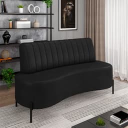 Sofá Living Decorativo 2 Lugares 1,35M Katara Pés de Ferro PU Manchado Preto G33 - Gran Belo