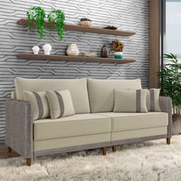 Sofá Living Montecarlo 2 Lugares Bipartido 172cm Pés em Madeira Veludo/PU Bege/Cinza G33 - Gran Belo