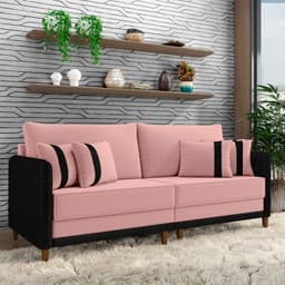 Sofá Living Montecarlo 2 Lugares Bipartido 172cm Pés em Madeira Veludo/PU Rosê/Preto G33 - Gran Belo