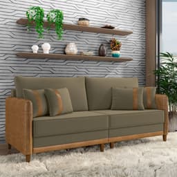 Sofá Living Montecarlo 2 Lugares Bipartido 212cm Pés em Madeira Veludo/PU Castor/Caramelo G33 - Gran Belo