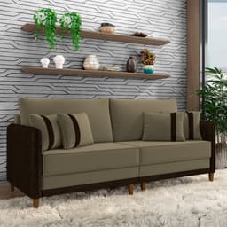Sofá Living Montecarlo 2 Lugares Bipartido 212cm Pés em Madeira Veludo/PU Castor/Marrom G33 - Gran Belo