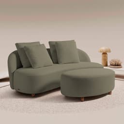 Sofá Living Sala de Estar Rocca 232cm com Puff Pés Madeira Linho Rústico Castor G92 - Gran Belo