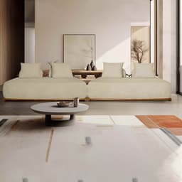 Sofá Modulado 6 Lugares com Almofadas Soltas Pés Madeira Maciça 440cm Homer Bouclê Bege G63 - Gran Belo