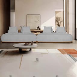 Sofá Modulado 6 Lugares com Almofadas Soltas Pés Madeira Maciça 440cm Homer Bouclê Cinza G63 - Gran Belo