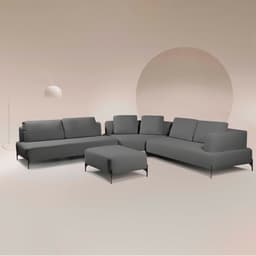 Sofá Modulado Sala de Estar 455cm Marino de Canto Pés de Ferro com Almofadas Linho Chumbo G92 - Gran Belo