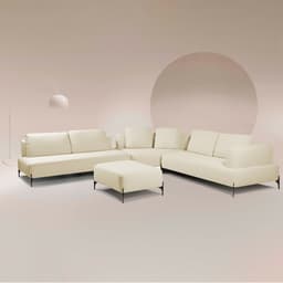 Sofá Modulado Sala de Estar 455cm Marino de Canto Pés de Ferro com Almofadas Linho Off White G92 - Gran Belo