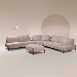 Sofá Modulado Sala de Estar 575cm Marino de Canto Pés de Ferro com Almofadas Linho Bege G92 - Gran Belo