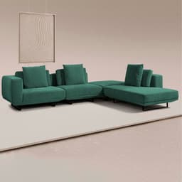 Sofá Modulado Sala de Estar Carmen 652cm Pés de Ferro Linho Rústico Azul Aquamarine G92 - Gran Belo