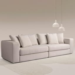 Sofá Modulado Sala de Estar Trento 296cm com Almofadas Soltas Linho Bege G92 - Gran Belo