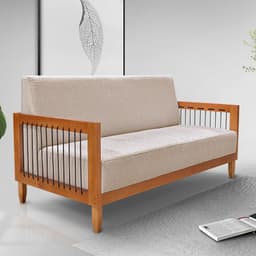 Sofá Namoradeira 2 Lugares Sala de Estar Pés Madeira Maciça Corda Náutica Preta 160cm Manila Linho Areia Rústico G63 - Gran Belo