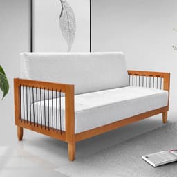 Sofá Namoradeira 2 Lugares Sala de Estar Pés Madeira Maciça Corda Náutica Preta 160cm Manila Linho Cinza Rústico G63 - Gran Belo