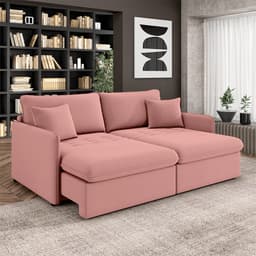 Sofá Reclinável e Retrátil Gandalf Bipartido 194cm Caixa Zero com Almofadas Veludo Rosê G33 - Gran Belo