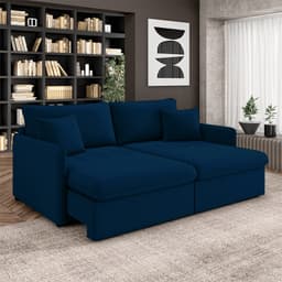 Sofá Reclinável e Retrátil Gandalf Bipartido 234cm Caixa Zero com Almofadas Veludo Azul G33 - Gran Belo