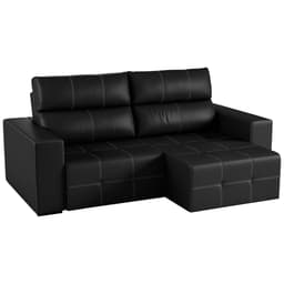 Sofá Retrátil 204cm Nero Couro Preto - Gran Belo