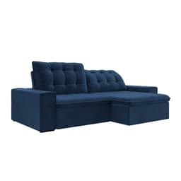 Sofá Retrátil 254 cm Sala de Estar Gabi Suede Azul Marinho G52 - Gran Belo