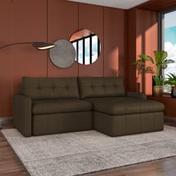 Sofá Retrátil Bipartido Sala de Estar Belém 264cm Couro Capuccino G52 - Gran Belo