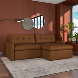 Sofá Retrátil Bipartido Sala de Estar Belém 264cm Couro Caramelo G52 - Gran Belo