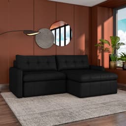 Sofá Retrátil Bipartido Sala de Estar Belém 264cm Couro Preto G52 - Gran Belo