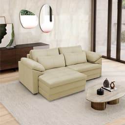 Sofá Retrátil Elétrico Sala de Estar Nolan Bipartido 175cm Conforto Premium em Couro Bege G58 - Gran Belo