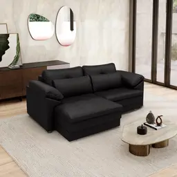 Sofá Retrátil Elétrico Sala de Estar Nolan Bipartido 250cm Conforto Premium em Couro Preto Brilho G58 - Gran Belo