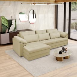 Sofá Retrátil Elétrico Sala de Estar Nolan Bipartido 297cm Conforto Premium em Couro Bege G58 - Gran Belo