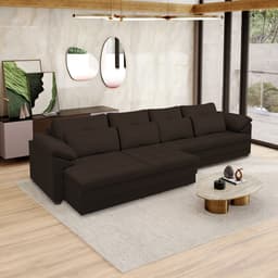 Sofá Retrátil Elétrico Sala de Estar Nolan Bipartido 339cm Conforto Premium em Couro Marrom G58 - Gran Belo