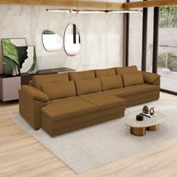 Sofá Retrátil Elétrico Sala de Estar Nolan Bipartido 379cm Conforto Premium em Couro Mel G58 - Gran Belo