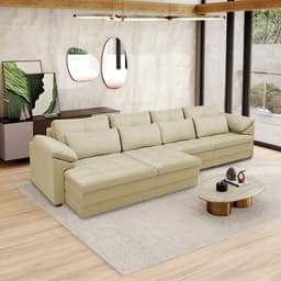 Sofá Retrátil Elétrico Sala de Estar Nolan Bipartido 414cm Conforto Premium em Couro Bege G58 - Gran Belo