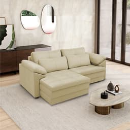 Sofá Retrátil Manual Sala de Estar Nolan Bipartido 175cm Conforto Premium em Couro Bege G58 - Gran Belo