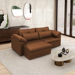 Sofá Retrátil Manual Sala de Estar Nolan Bipartido 215cm Conforto Premium em Couro Caramelo G58 - Gran Belo