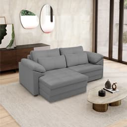 Sofá Retrátil Manual Sala de Estar Nolan Bipartido 250cm Conforto Premium em Couro Cinza G58 - Gran Belo