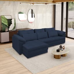 Sofá Retrátil Manual Sala de Estar Nolan Bipartido 332cm Conforto Premium em Couro Azul Marinho G58 - Gran Belo