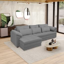Sofá Retrátil Manual Sala de Estar Nolan Bipartido 332cm Conforto Premium em Couro Cinza G58 - Gran Belo