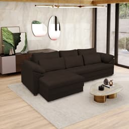 Sofá Retrátil Manual Sala de Estar Nolan Bipartido 332cm Conforto Premium em Couro Marrom G58 - Gran Belo